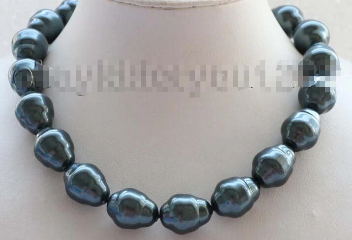 

Free shipping >>>>>>17" Genuine Natural 17x20mm Black Baroque Shell Pearl Necklace #f1699!