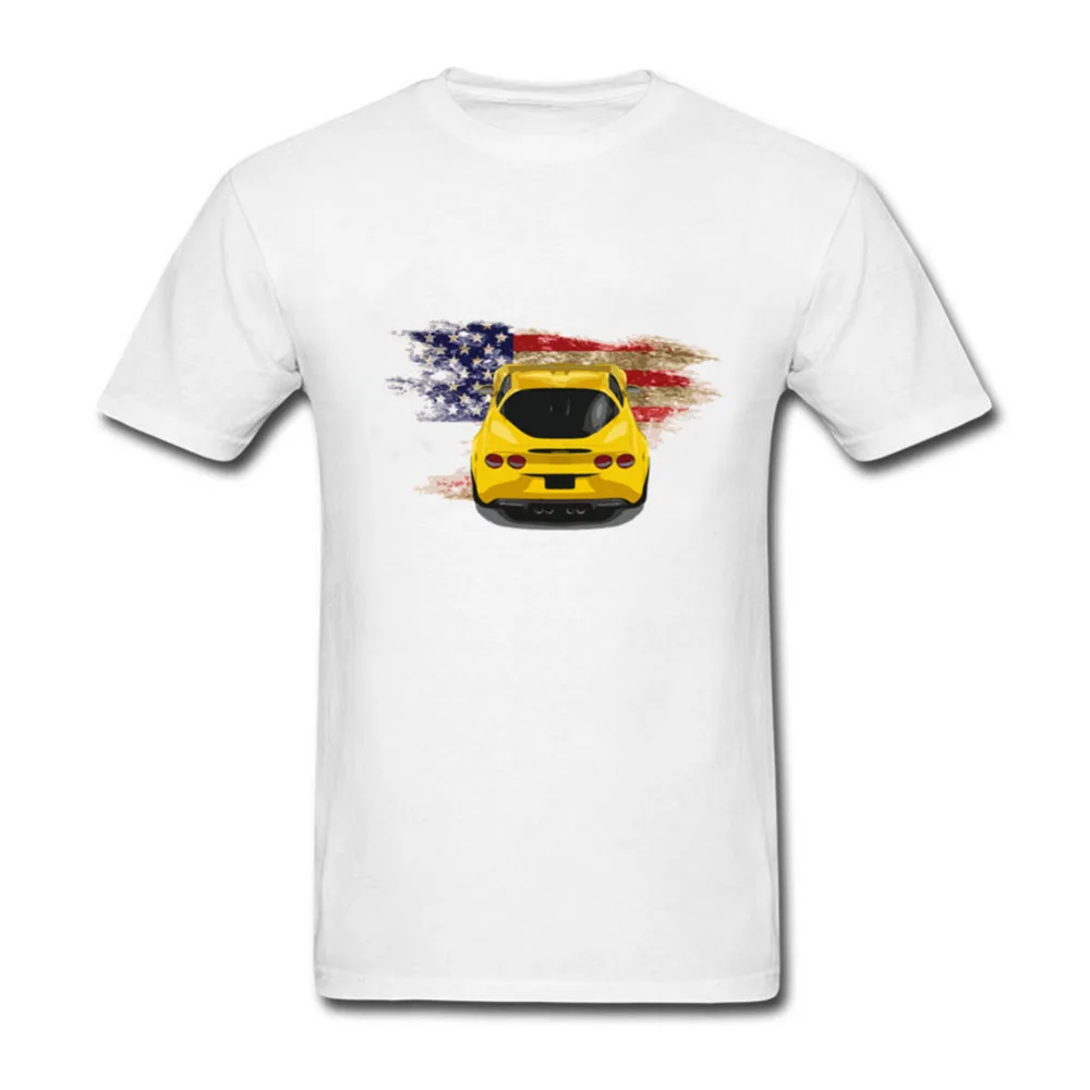 Newest Cool Race Car T Shirts Corvette C6 On American Flag Cheap Funny