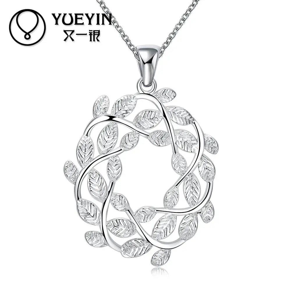 

N029-A 2016 Crystal plant shape pendant silver plated necklaces long chain women wedding necklaces Jewelry