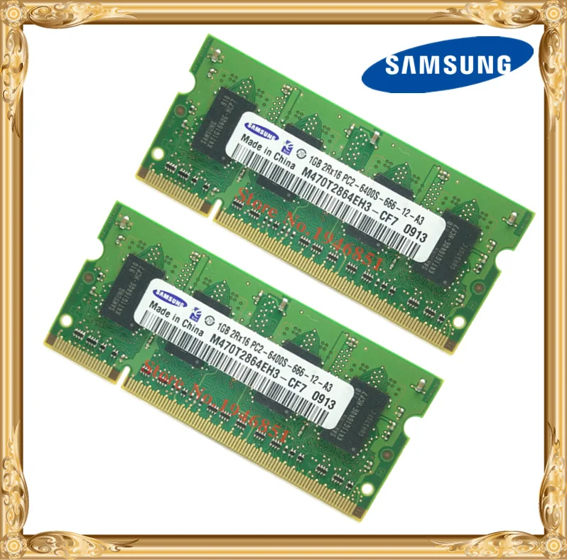 En Ligne Samsung Ordinateur Portable mémoire 2 GB 2x1 GB PC2 6400 DDR2 RAM Portable 800 6400 S 1G 2G 200 pin SO DIMM