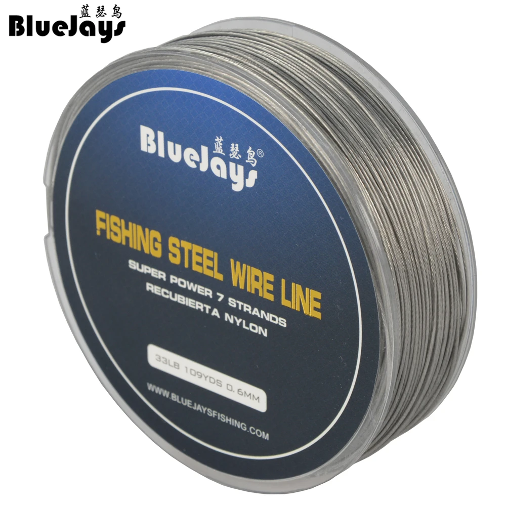 BlueJays 100M Fishing steel wire Fishing lines max power 7 strands super soft wire lines Cover with plastic Waterproof Brand new 100m 150m 200m 300m 500m purple fishing lines antioxidant layer nylon wire outdoor tackle accessories