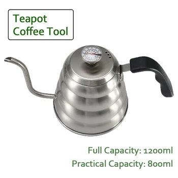 

1200ml Stainless Steel Drip Coffee Gooseneck Kettle with Thermometer Teapot Pour Over Coffee Pot Maker Coffeeware Barista Tools