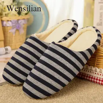 

Winter Slippers Men House Shoes Fluffy Slippers Fur Slides Striped Footwear Couple Shoes Indoor Flip Flops Pantoffels Heren