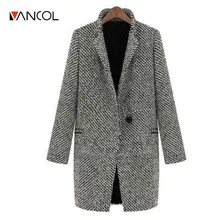 Vancol 2016 Winter European Slim Long Sleeved Grey Woolen Jacket Coat for Women Autumn Oversize Plus Size 4XL Winter Women Coat
