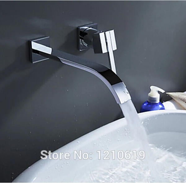 

Newly US Free Shipping Wholesale And Retail Wall Mounted Chrome Finish Dual Holes Single Handle Bathroom Basin Faucet Mixer Tap