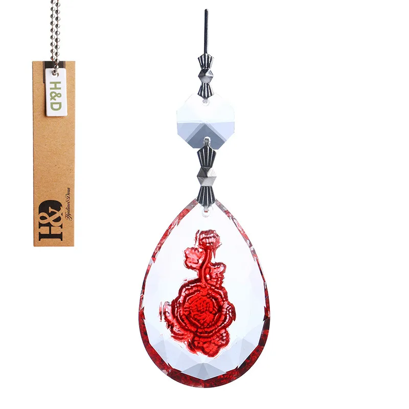 50mm Red Facet Rose Glass Crystal Prisms Suncatcher Chandeliers Parts Garland 1 Beads & 2 hooks Lustres Lamp Hang Drops Decor (4)