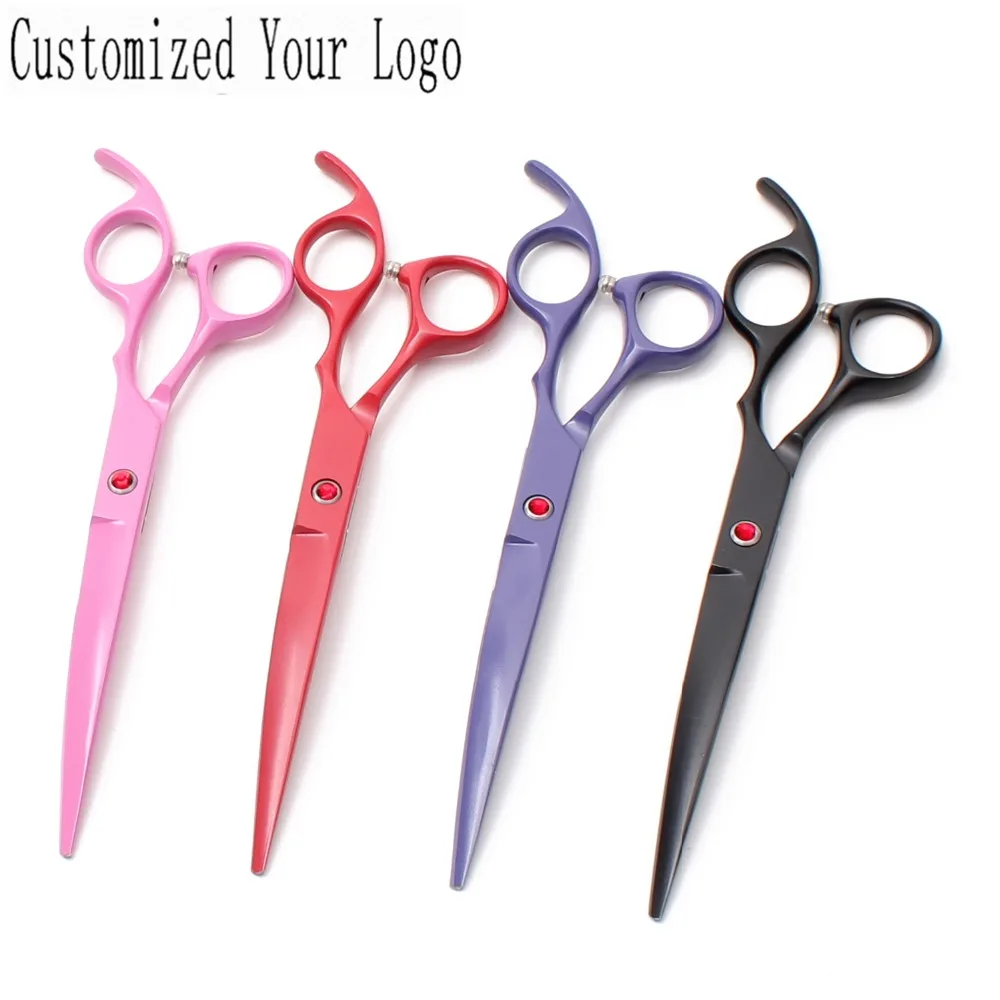 

7" 17.5cm Teflon Customized Logo Scissors For Dogs Hairdresser for dog Down Curved Cutting Shears Professional Pets Shears C4103