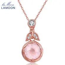 Lamoon цветок кулон Цепочки и ожерелья для Для женщин натуральный чистоты драгоценных камней розового кварца розовый 925 стерлингового серебра Ювелирные украшения ni011