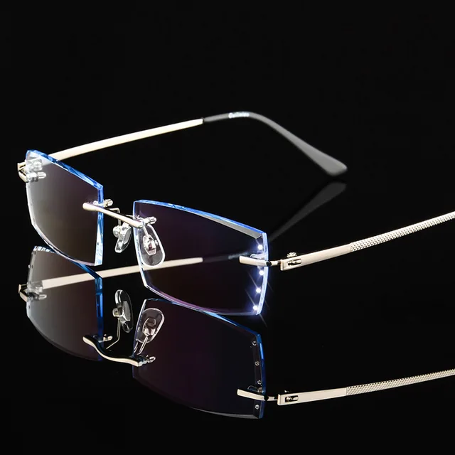 Fashion Glasses Men Titanium Rimless Eyeglasses Frame Diamond