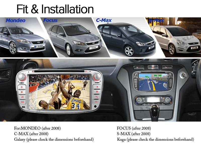Top A-Sure 7" Car Auto Radio GPS Player DVD Navigation For Ford Mondeo Focus Galaxy S-Max C-Max Kuga Rear USB Port & Dual DAB+ 6