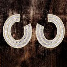 GODKI Movie Star 35mm Luxury Cubic Zircon Women Engagement Wedding Party Dress Up Fashion Jewelry Silver Curved Earring