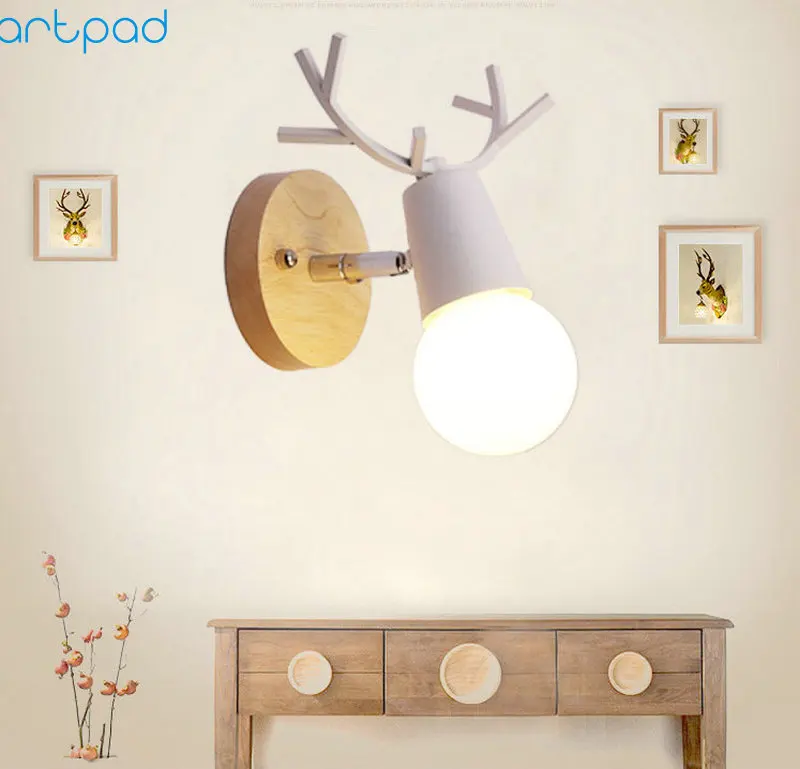 

Northern Europe Deer Iron E27 Lampholder Wood Bedside Light Base Kids Room Decoration Corridor Wall Lights