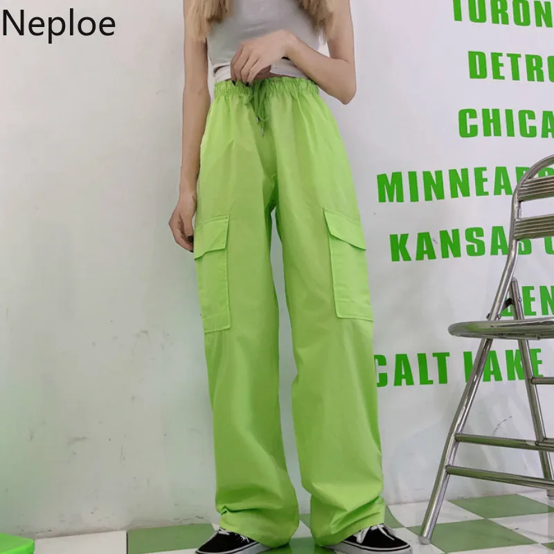 Neploe модные Harajuku неоновые зеленые брюки карго женские уличные 2019 новые спортивные