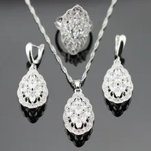 Blanco AAA Zirconia Color Plata Collar Colgante Anillos de Sistemas de La Joyería Para Las Mujeres Regalo de Navidad Joyero Gratuito