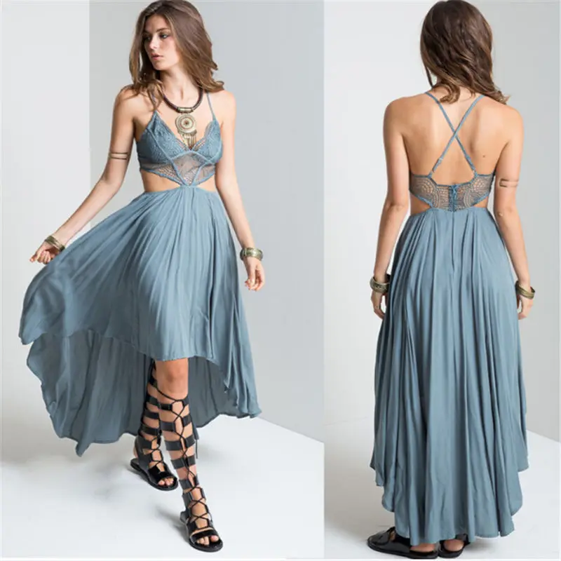 S M L XL Women Bohemian Dress Sexy Openwork Backless Dress for Women