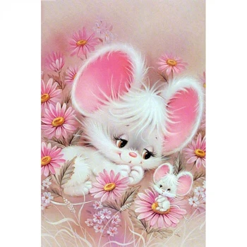 

5D DIY Full Square Diamond Painting Cross Stitch Big ears bunny rabbit 3D Diamond Embroidery Rhinestone Mosaic Home Decor Gift