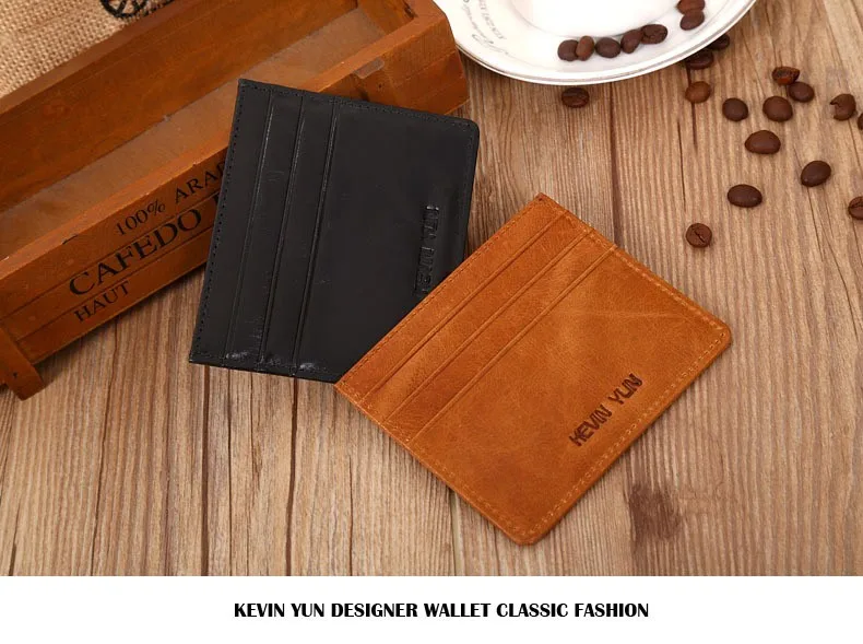 KEVIN YUN Designer Brand Vintage Men Card Holder Wallet Genuine Leather Mini Pocket Credit ID Card Case