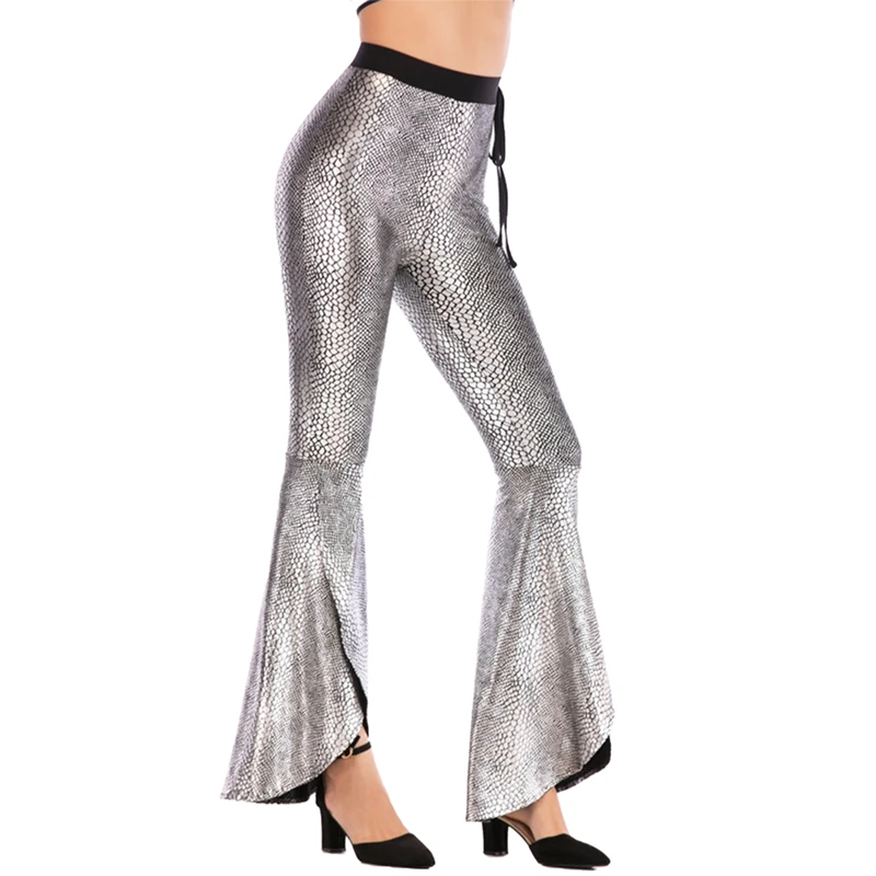 Fashion High Waist Snake Pattern Mermaid Women Leggings Elastic Waistband Split Flare Pants Casual Stretch Slim Pants Trousers Fashion High Waist Snake Pattern Mermaid Women Leggings Elastic Waistband Split Flare Pants Casual Stretch Slim Pants Trousers