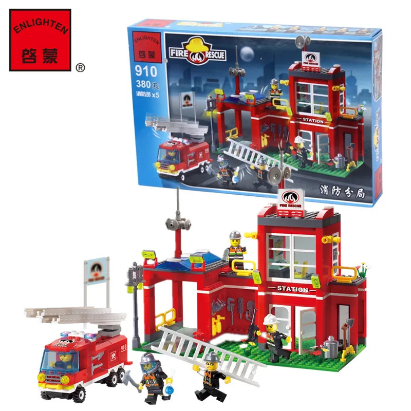

Enlighten Fire Station Rescue Control Fire Bureau 910 Building Block Assembling Model Brick Eduction Toys For Children