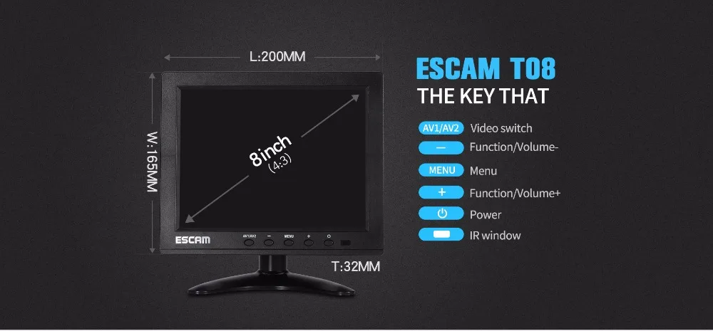 ESCAM T08 8 дюймов TFT lcd 1024x768 монитор с VGA HDMI AV BNC USB для ПК CCTV камеры безопасности