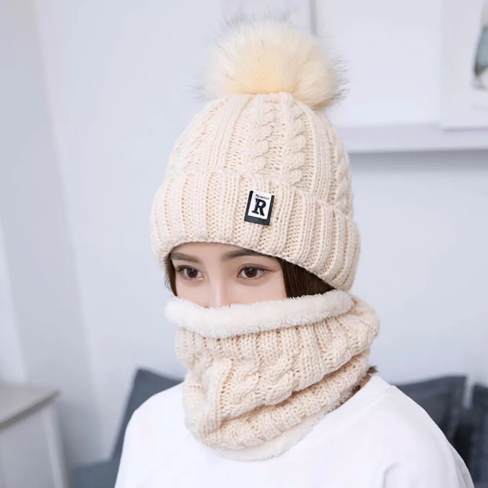 Шапка вязаная шапка Новый 2018 2 шт. harajuku для женщин зимние теплые трикотажные Venonat шапка бини + шарф утепленная одежда комплект помпоном хип