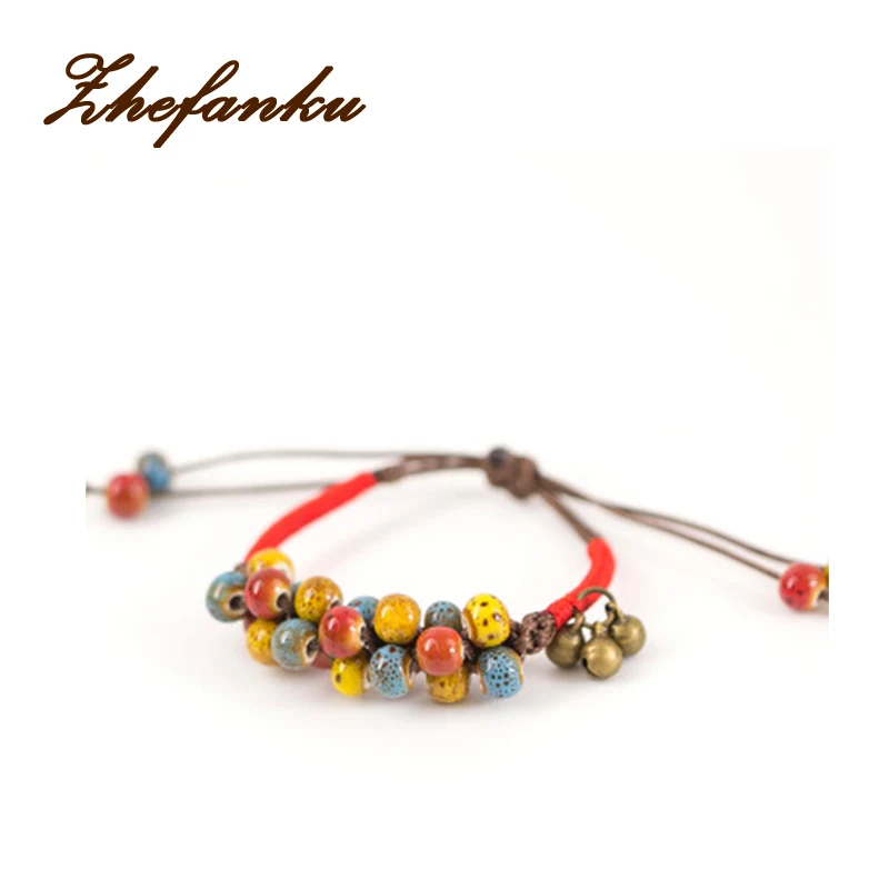 

Sweet Red Jequirity Beans Glazed Ceramic Small Beads Wax Thread Original Trendy Hand-braided Bracelet FREE SIZE Ethnic Jewelry