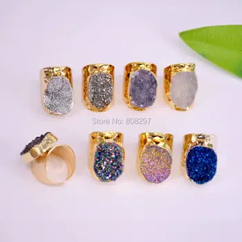 

5PCS Mixed Color Titanium Ring, Freeform Drusy Gems stone Geode Cuff Ring