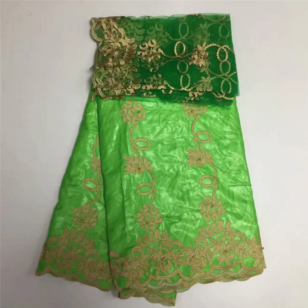 

Green Nigeria African Lace Beaded High Quality Bazin Riche Getzner Fabric X550-4