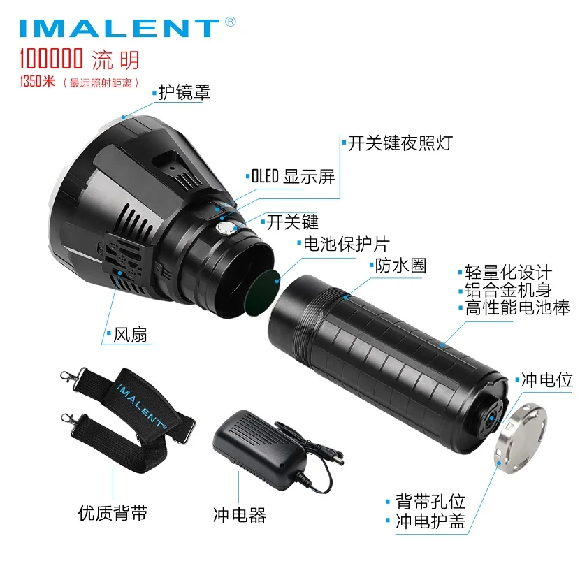  IMALENT MS18 LED Flashlight CREE XHP70 100000 Lumens Waterproof Flash light with 21700 Battery Inte - 33018387892