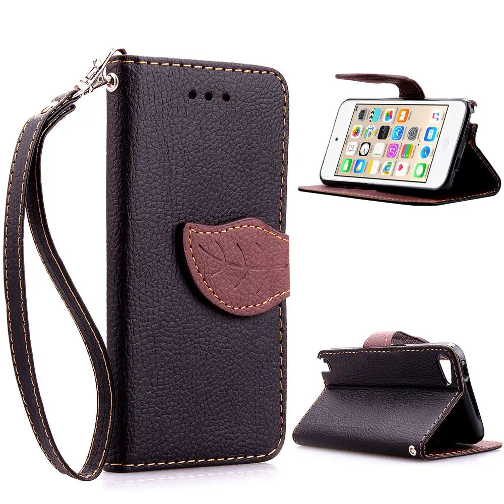 for Apple iPod Touch 6 Case Leaf Clasp Flip Leather Cases Stand