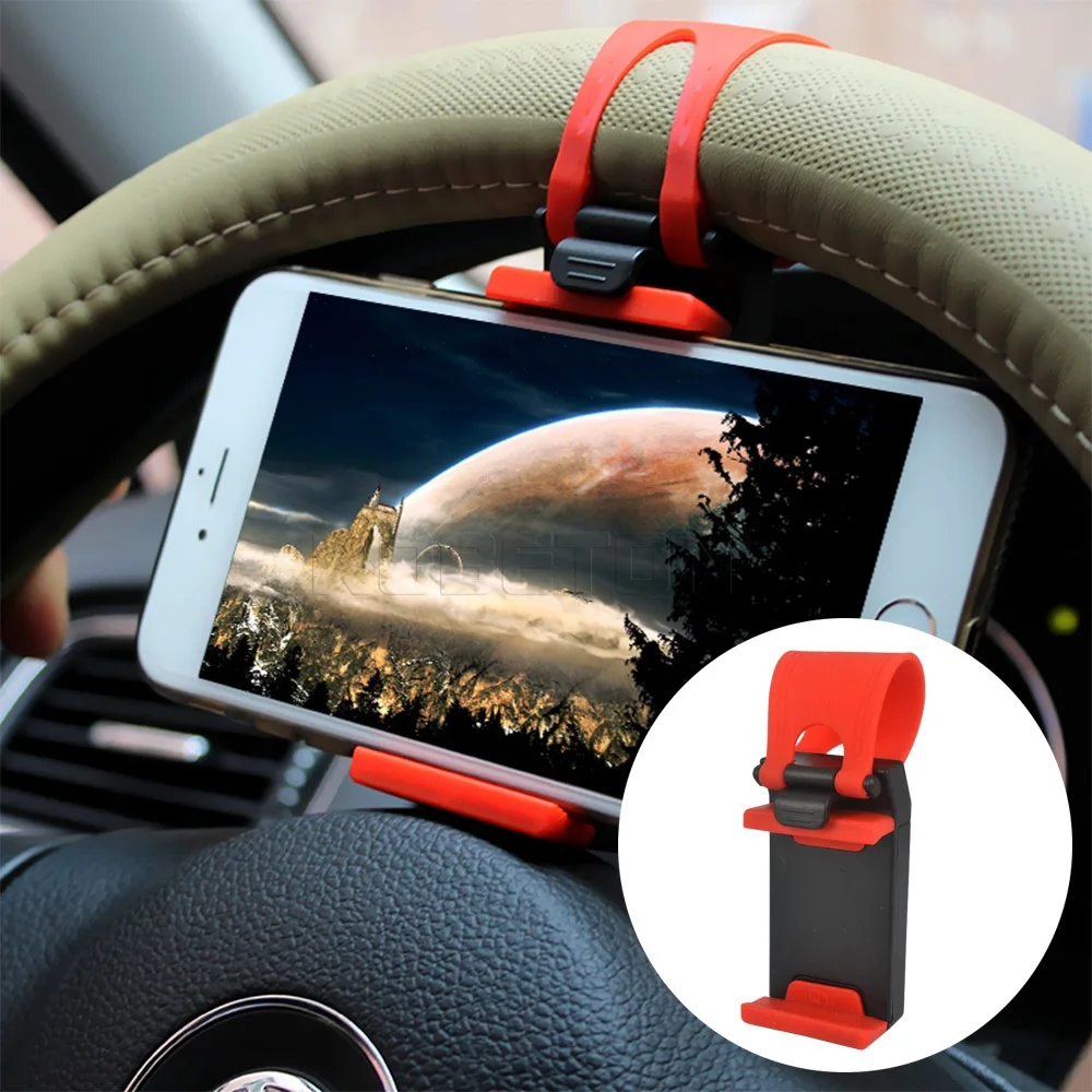 

Car Phone Stand Steering Wheel Holder Smart Mobile Phone Clip Mount Cradle Rubber Band For Samsung iPhone 5s 6 6s Phone GPS Hold