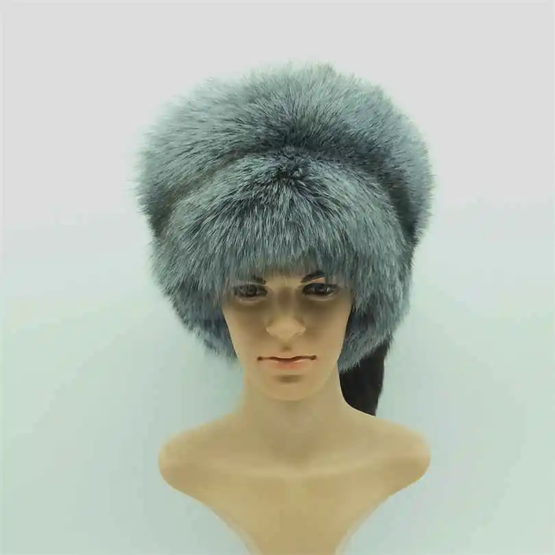 Теплые Для мужчин натуральным лисьим мехом шапка-ушанка из натурального меха ухо шляпы с настоящим мехом шапки бини шапки с лисий хвост Мужской Один размер зимние шапки - Цвет: silver fox fur