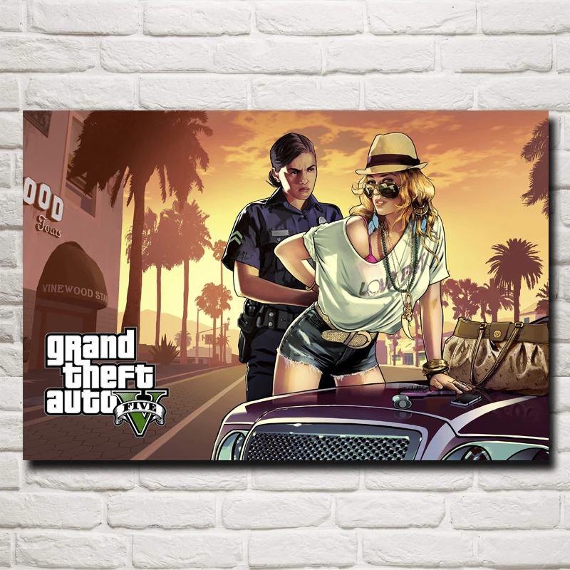 

FOOCAME Grand Theft Auto V Art Silk Game Posters and Prints GTA 5 Home Decoration Pictures Living Room Wall Paintings Bedroom