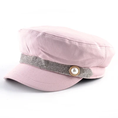 TQMSMY зимние шапки для мужчин и женщин военная шляпа винтажный берет с Блестящий горный хрусталь ремень Кнопка плоская бейсболка TMB10 - Цвет: Pink