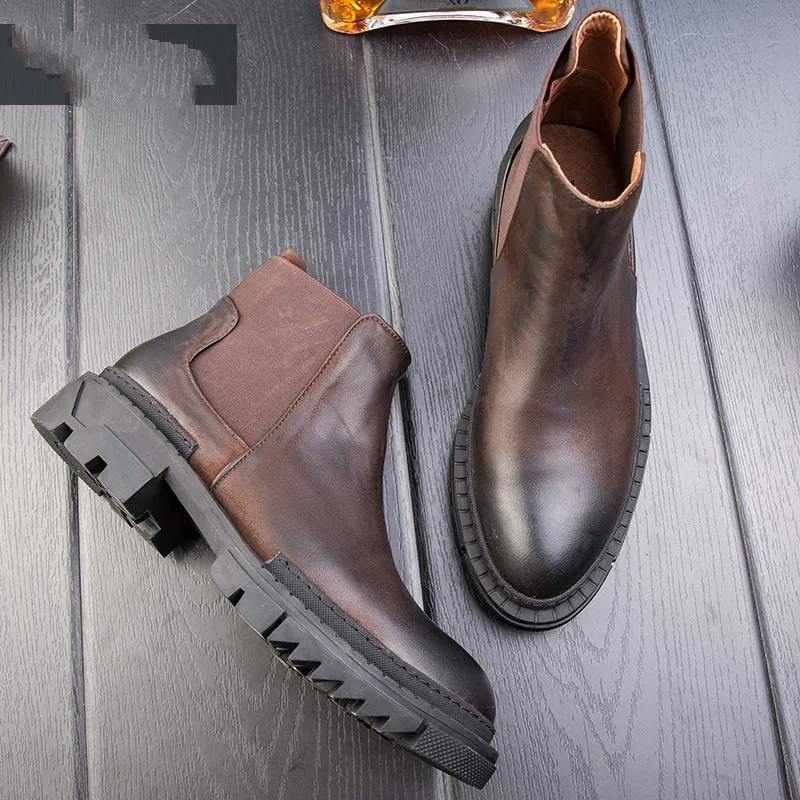

Retro Chelsea boots men's high help Martin boots tide wild England casual leather boots