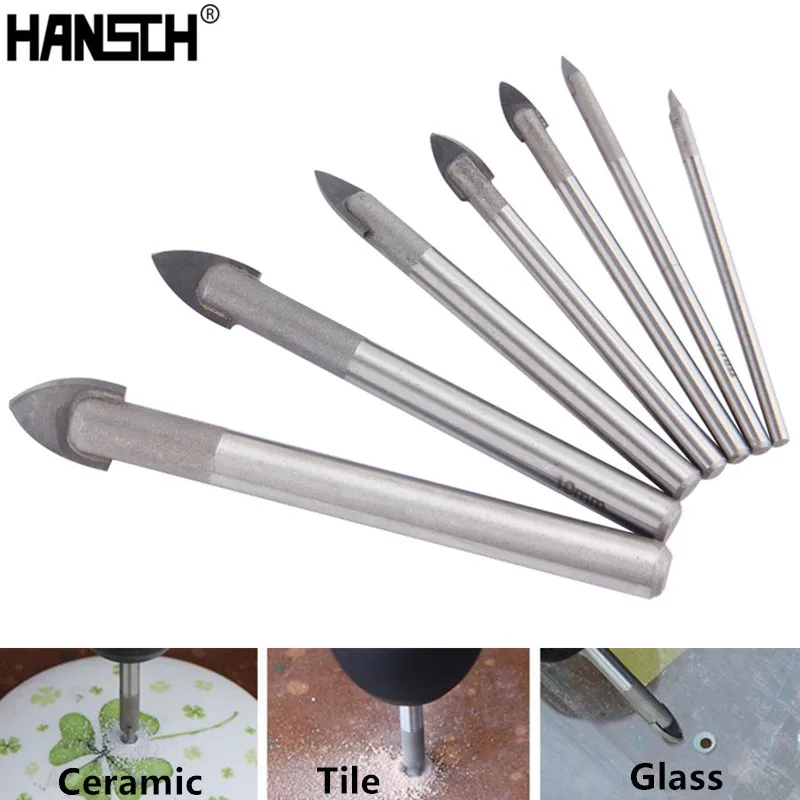 Kopen HANSCH Glazen Tegel Boren Spear Hoofd Keramische Tegel Boren Set 7 stks 3 4 5 6 8 10 12mm Boor Power Tools