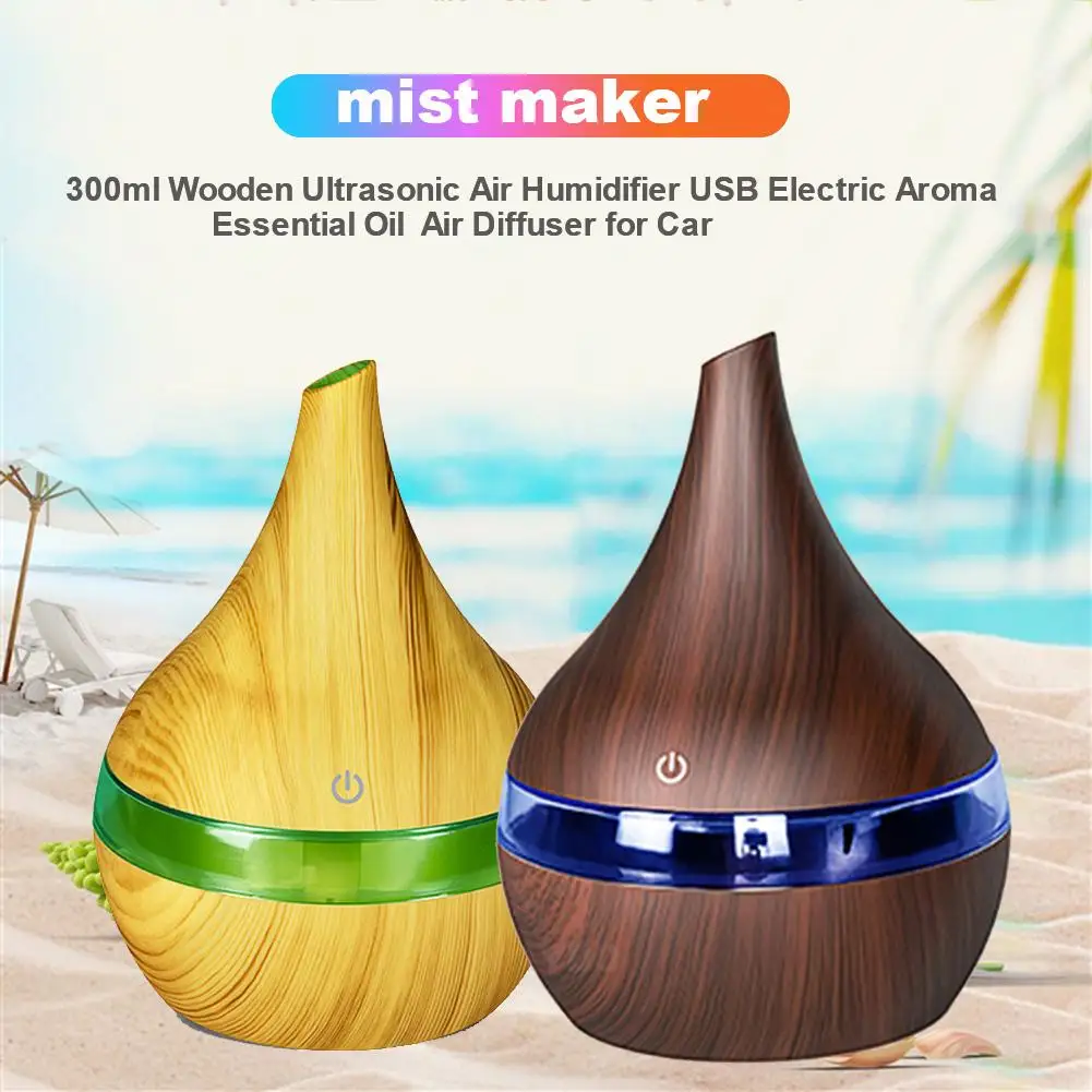 

300ml Wooden Ultrasonic Car Air Humidifier USB Electric Aroma Essential Oil Air Diffuser For Car Interior Supplies
