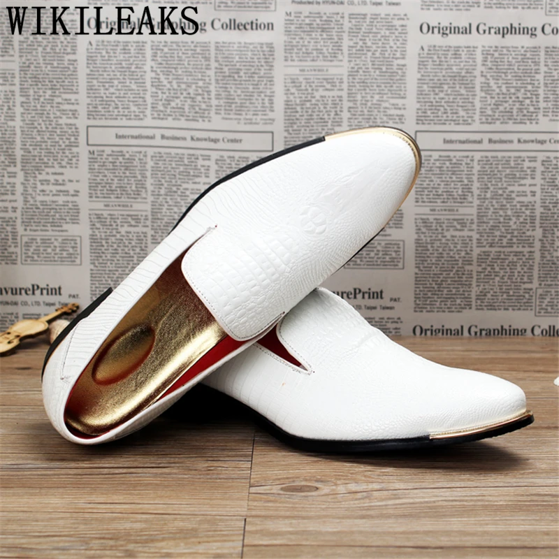 Preto Marca Crocodilo Couro De Mens amarelo vermelho Vinho Italiana Oxfords Formais Escritório Loafers branco Homens 2019 Da Grife Dos Sapatos Vestir Luxo Casamento OnwUPqqC