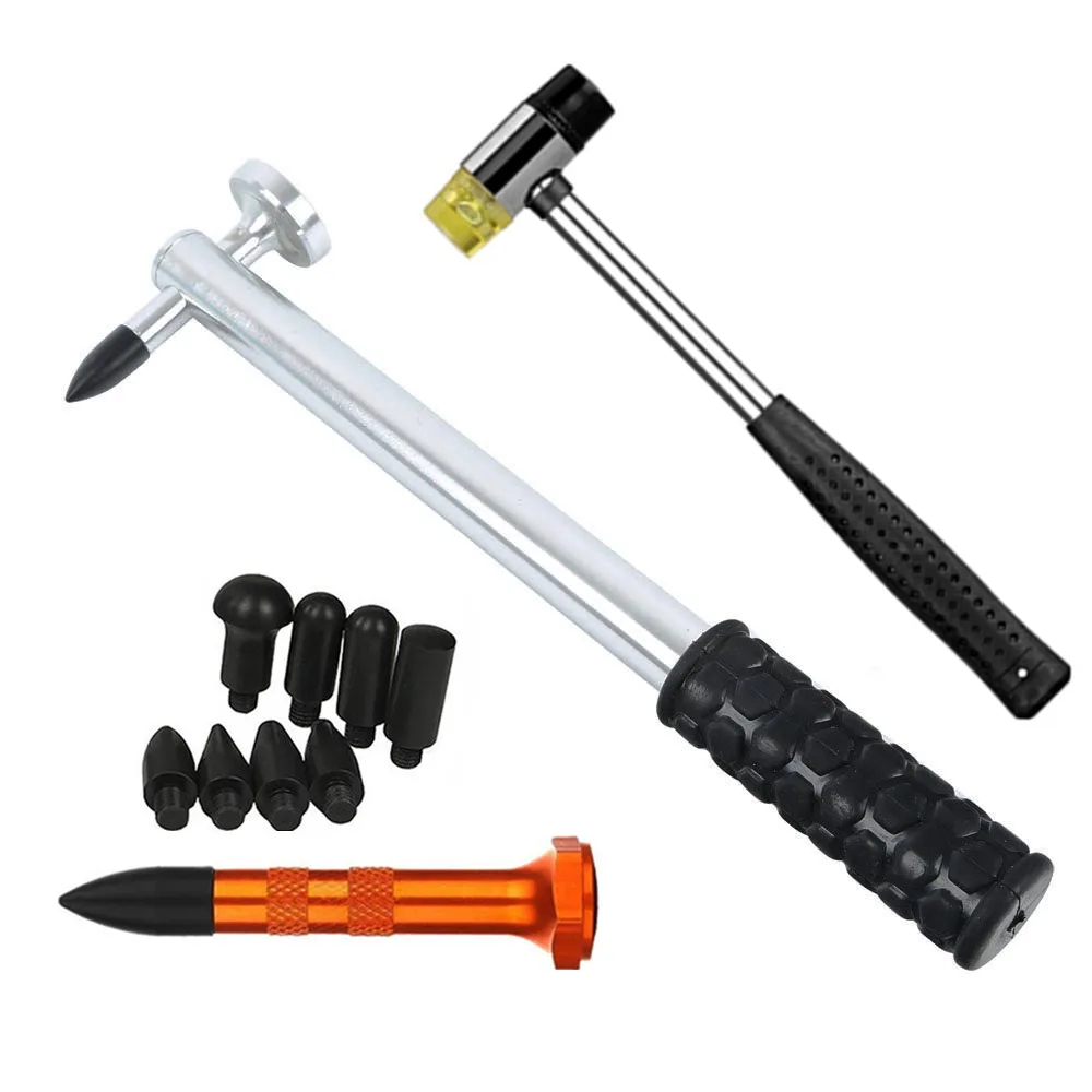 

PDR Dent Ding Hammer Tap Down Kits Paintless Dent Repair Aluminum Dent Hail Hammer with 8 pcs POM heads & PDR Knock Tap Down