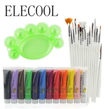 ELECOOL 28 шт. набор для дизайна ногтей 15 шт. кисть для рисования+ 12 цветов УФ-гель акриловый лак для ногтей 3D краска+ 1 палитра лист инструмент