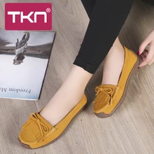 TKN/; Весенняя женская обувь из коровьей замши; Лоферы без шнуровки; повседневная женская обувь из натуральной кожи; женская обувь на плоской подошве; цвет розовый; Feminino; 569