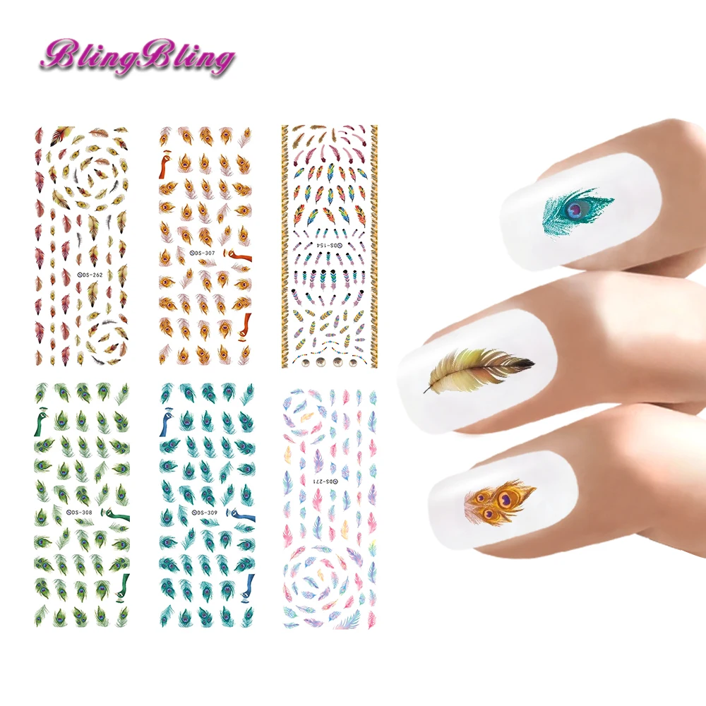 Rainbow Feathers Nail Sticker WaterTransfer Foil Harajuku Colorful