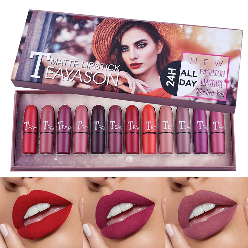 

New Arrival Bullet Matte Velvet Lipstick Set 12pcs/set Waterproof Long Lasting Moisturizer Lipstick Sexy Lip Makeup Cosmetic