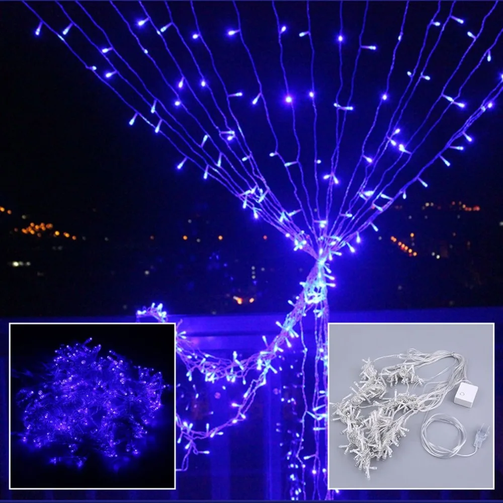 

9.8ft x 6.6ft 110V 224LED Christmas String Fairy Wedding Curtain Light 16 strings/set Five Light Colors for Choice