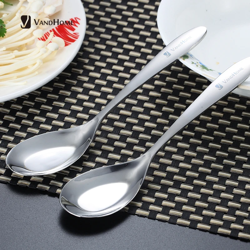 

VandHome 2 Pcs/Set Soup Spoon 304 Stainless Steel Table Dinner Spoon With Long Handle Restaurant Kitchen Serving Spoon Set