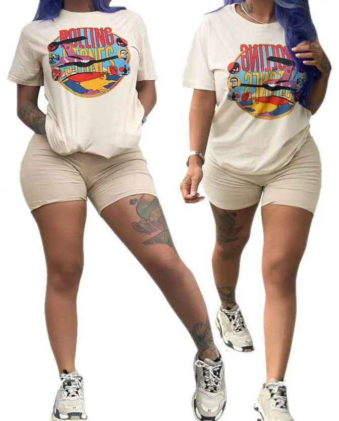

Hitmebox Women Round Neck Letter Printed Short Sleeve Casual Fit Pullover T shirt + Straight Short Pant Sports Suits Actives Set