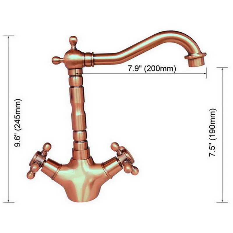 Antique Red Copper Bathroom Kitchen Vessel Sink Mixer Tap Faucet Swivel Spout Dual Cross Handles arg002