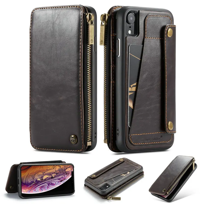 Чехол-Кошелек CaseMe для iPhone XS Max XR чехол со съемным кожаным карманом и отделениями