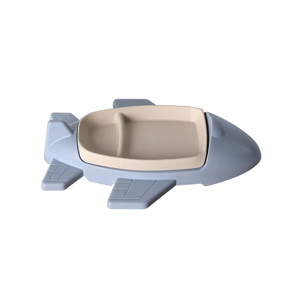 GZZT Kids Tableware Sets Dishes Bamboo Fiber Blue Cartoon Aircraft Shape Dinnerware Bowl Children Kid Rice Feeding Tray
