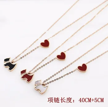 

Hot Sale Black / Red / White Shell With Red Heart Small Dog Rose Gold Color Stainless Steel Necklace Free Shipping